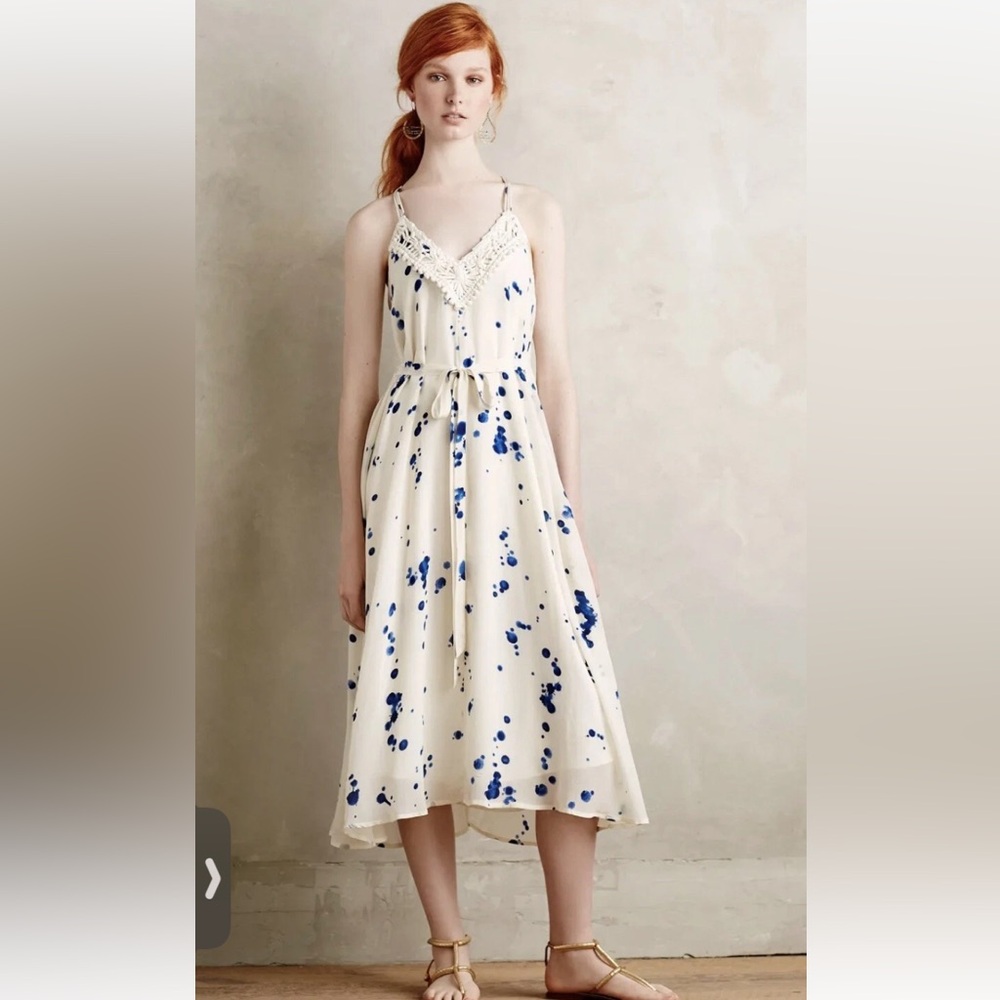 Maeve White Inkdrop Dress with Crochet Accents ptp 16.5” EUC